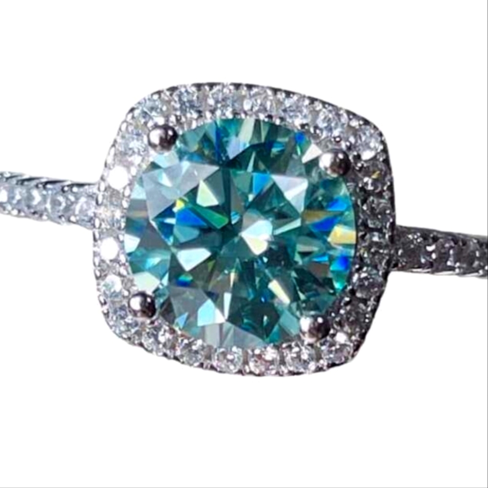 18K Gold Plated 2 Ct Blue Moissanite Diamond Ring